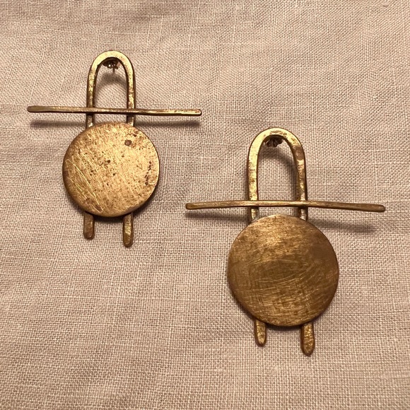 Handmade artisan geometric solid brass statement earrings modern - Picture 2 of 7